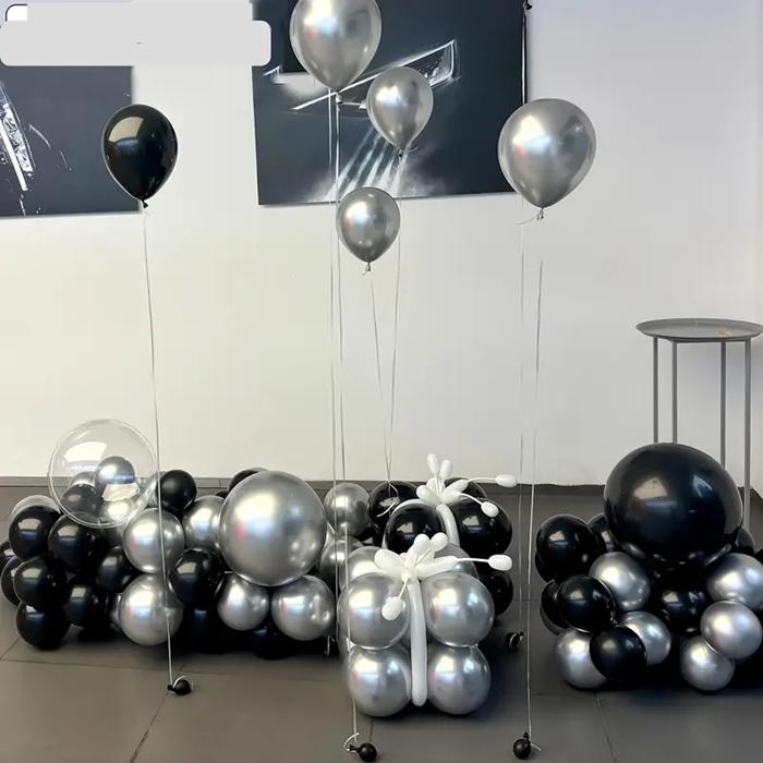100Szt Balony Metaliczne  Lateksowe Srebrne I Czarne Duże  30Cm Chrom Urodziny