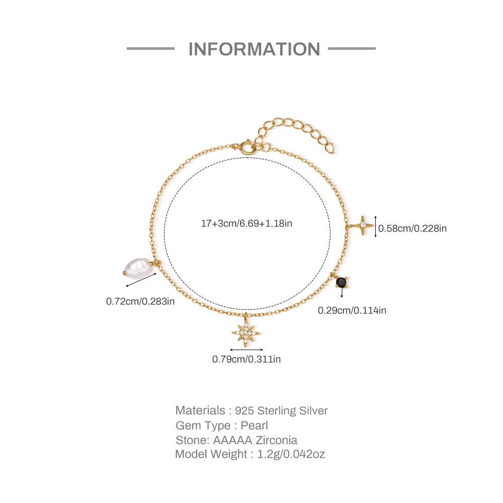 Fashion Stacked S925 Sterling Silver Octagonal Star Diamond Special-Shaped Pearl Ladies Bracelet