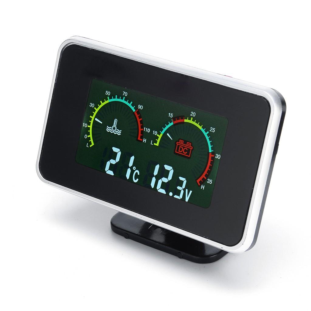 2in1 M10 -40 - 50℃ DC 12V-24V 9.5x6.3x3.2cm LCD Digital Gauge Voltage Pressure Water Temp Meter Alarm