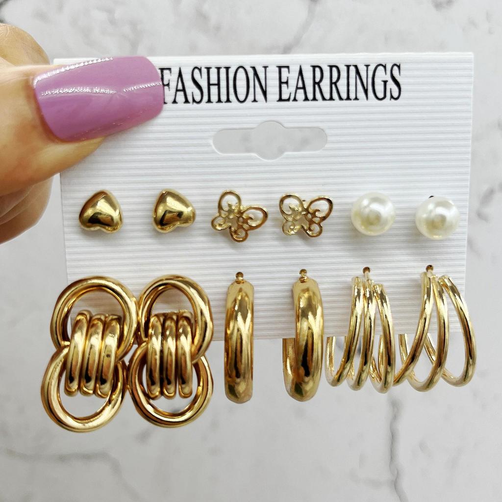 XP17 Gold Geometric Pearl Hoop Earring Set