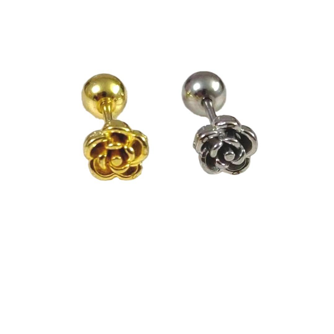 Trendy Rose Flower Stainless Steel Stud Earrings for Women - Stylish and Unique Design