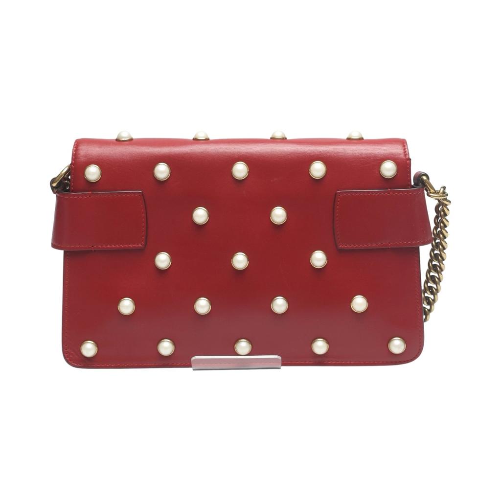 GUCCI 2WAY bag Broadway Pearl Bee Handbag leather Red Women 453778 Used