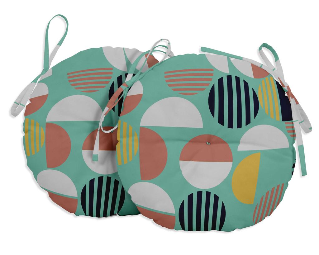 Vargottam Indoor Outdoor Round Bistro Chair Cushions Block Print 15-Inch Bistro Chair Pads Waterproof Seat Chair Cushion For Home