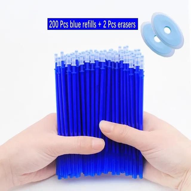

200+2 шт. Волшебные стираемые стержни для ручек с синими и черными чернилами 0,5 мм, стираемые гелевые ручки, сменные стержни, моющаяся ручка для школьных писем синий
