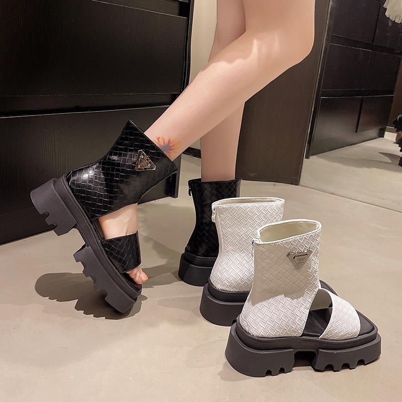 Muffin-Sohle Zehenfrei Kurzer Schaft Ausgehöhlte Martin-Stiefel Damen Sommer 2025 Neue Gewebte Römersandalen Kinder