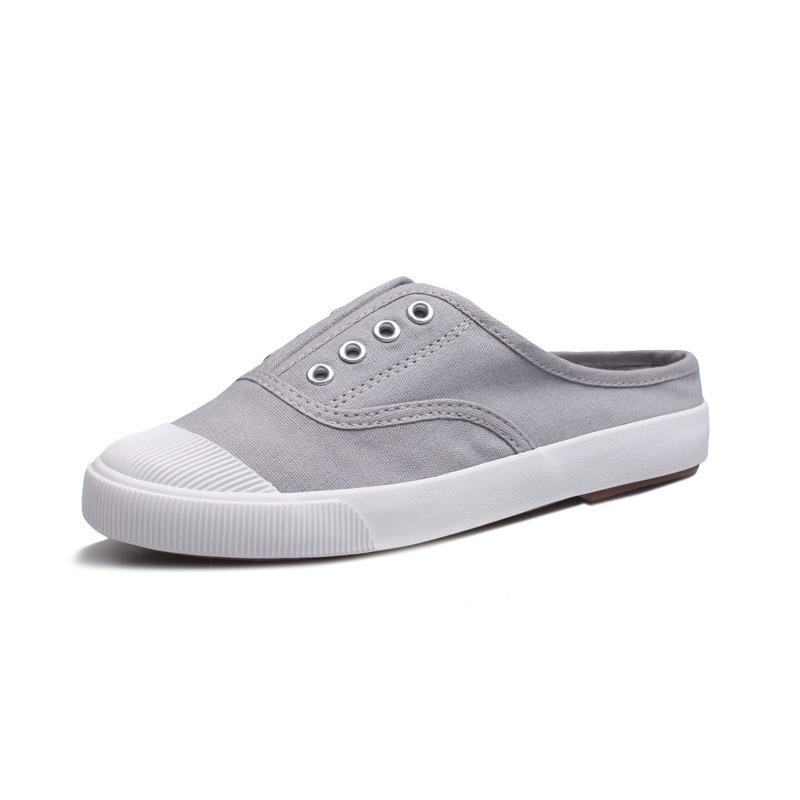 

Летняя корейская версия, дышащая и универсальная женская обувь с одной педалью, парусиновые туфли, туфли на плоской подошве, повседневные белые туфли 40 серый