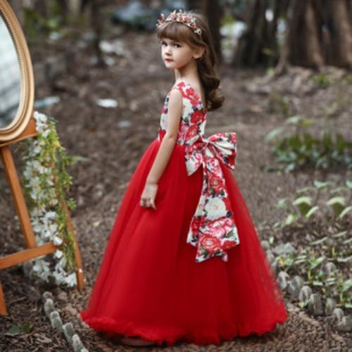 Girls' formal dress: long-sleeved lace puff-skirted princess dress for older children – perfect for emcees and performances