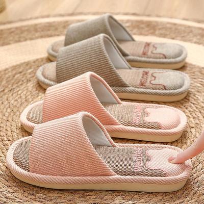 Linen-Cotton Slip-Ons: Large Women's & Men's Silent Indoor Slippers for Spring/Autumn