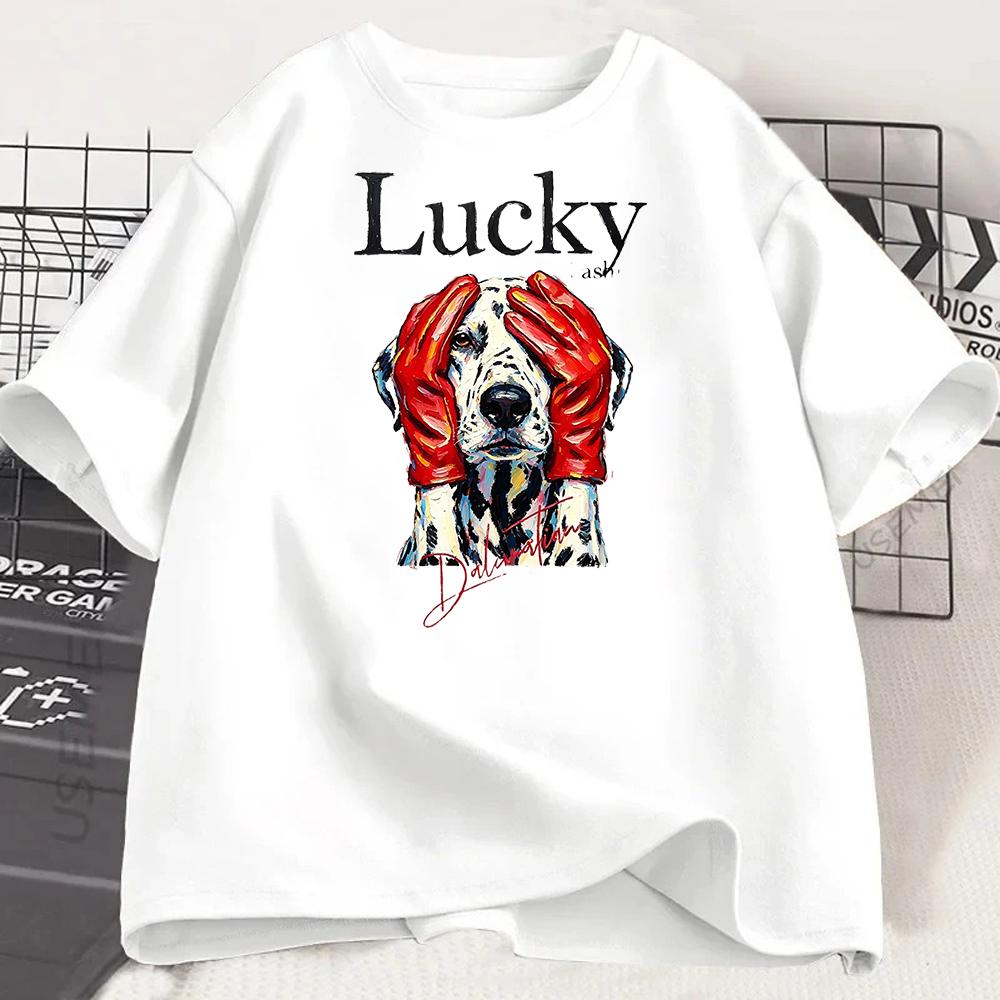 Dog Graphic T Shirt Unisex Lucky Print Tee Artistic Puppy Casual Summer Short Sleeve Streetwear Harajuku Top Unisex Clothing