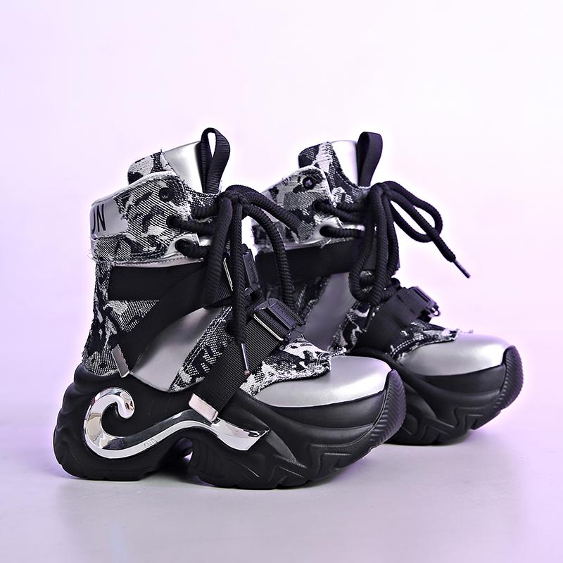 

Модные зимние массивные ботинки для женщин, теплые зимние ботильоны на толстой плюшевой подкладке, 8 см танкетка, кожаные кроссовки на высокой платформе, женские мотоботы 37