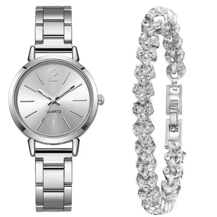 Fashion Roman Numeral Women's Watch & Bracelet Set with Diamond Inlay
