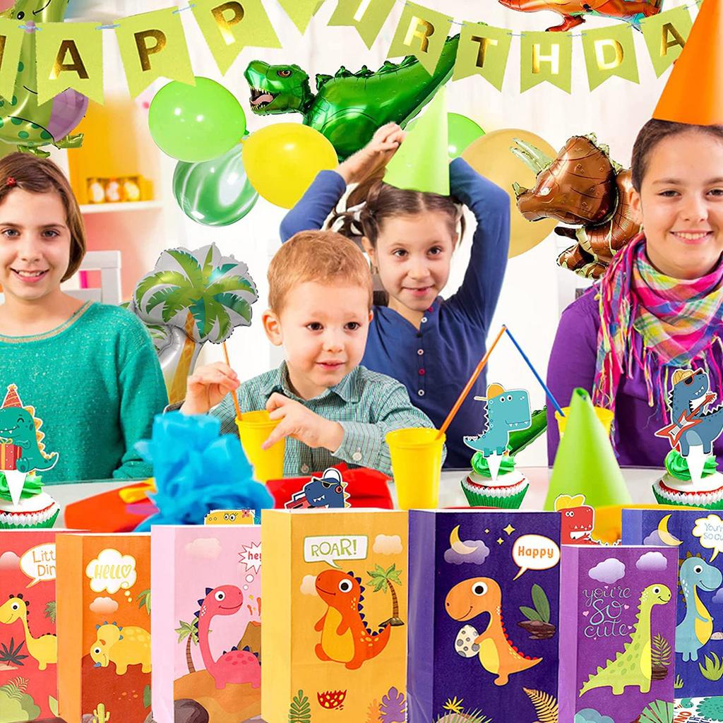 30Pcs Dinosaur Party Bags Thicken Paper Dinosaur Gift Bags Recyclable Odorless Candy Bags with 36 Stickers for Party Birthday