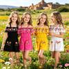 Kids Bohemian Farmhouse Costume Halloween Party Performance Ethnic Dance Outfit Short Sleeve Jumpsuit With Optional Headpiece