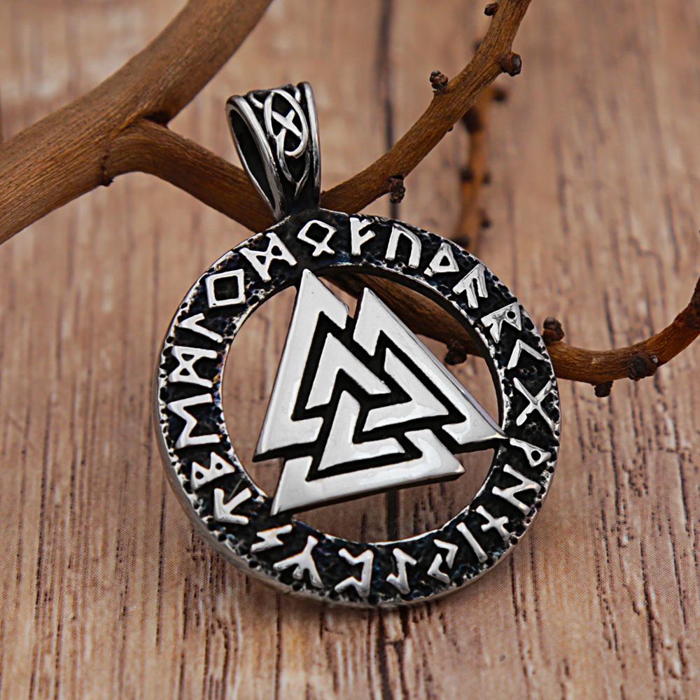 Vintage Stainless Steel Valknut Pendant Necklace Nordic Odin Viking Rune Necklace Men Fashion Biker Amulet Viking Jewelry Gift