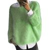 Women Sweater Round Neck Long Sleeve Loose Fit Knitting Tops Breathable Loose Hem Solid Color Knitwear