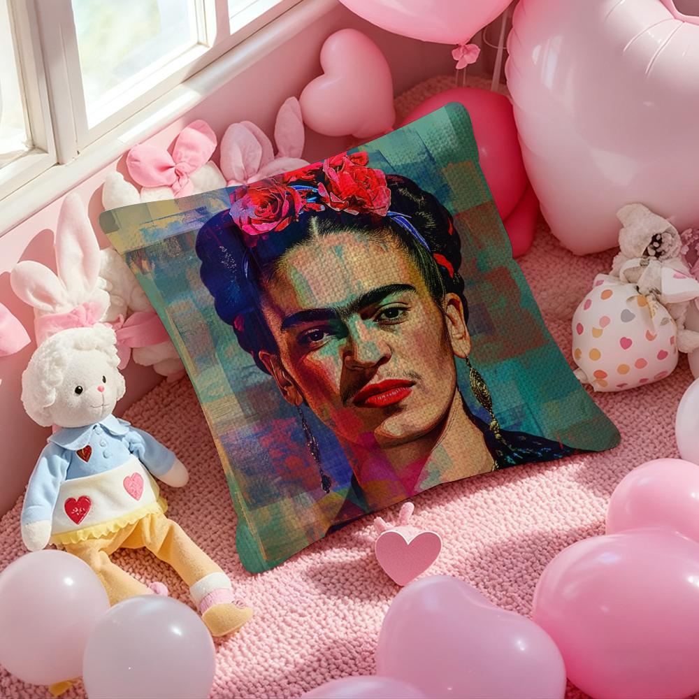 F-Fridas Painting Art Pillow Case Anti-Dustmite Pillowcase Invisible Zipper Silky Short Plush Sofa Cushion Cover