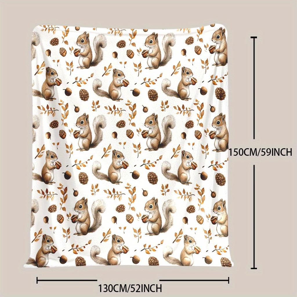 Squirrel & Pinecone Print Throw Blanket - Cute Autumn Forest Motif Soft Lightweight Accent for Sofa Bed Travel Office