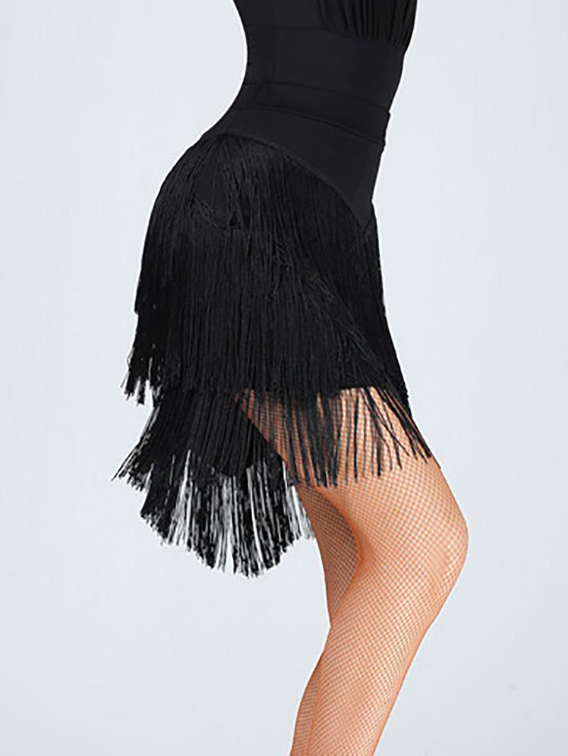 

Женская юбка для латинских танцев, цельная юбка для бальных танцев, румба, самба, танцевальная одежда с кисточками для взрослых, женский тренировочный костюм чача M чёрный