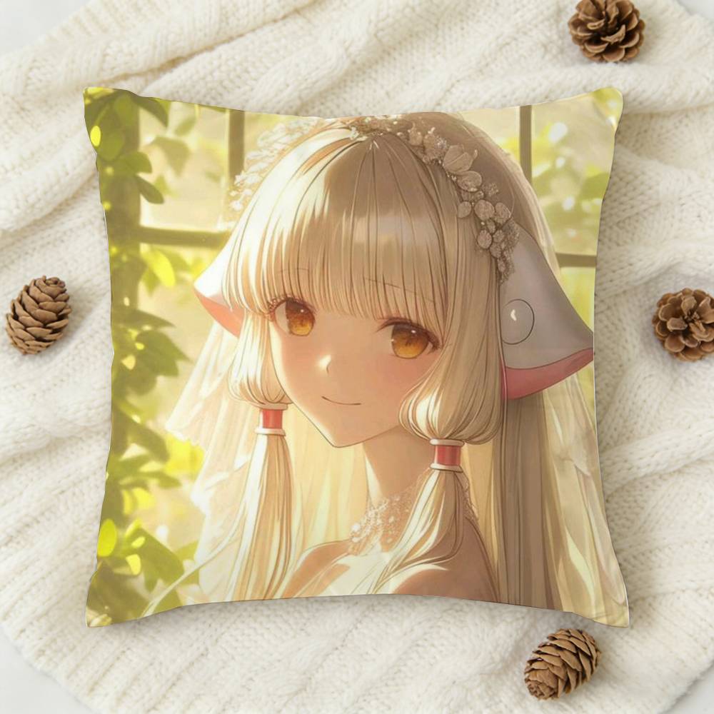 Anime C-Chobits Kawaii Girl Cute Double-Sided Printed Square Decorative Cushion Cover For Sofa Living Room Home Decor