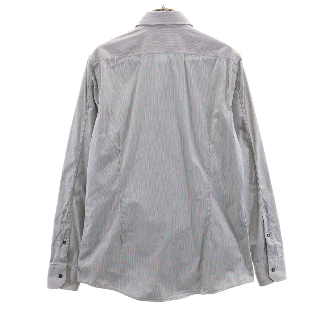 Gucci Made In Italy Striped Pattern Long Sleeve Cotton Shirt 40 Gray Men's Used