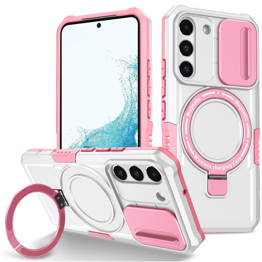 For Samsung Galaxy S22+ 5G Kickstand Case PC+TPU Magnetic Phone Shell with Lens Cover