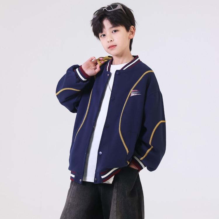 2026 Retro High Street Baseballjacke für Jungen mit Stickerei - Schwere Freizeit-Frühlings-/Herbst-Oberbekleidung