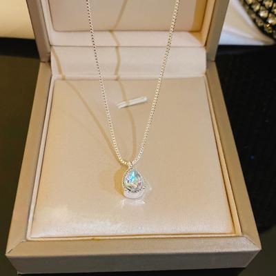 925 Sterling Silver Flash Diamond Necklace Simple Zircon Water Drop Pendant Feminine Clavicle Chain Fashion Jewelry Gift