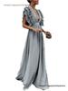 Spring/Summer Women's Batwing Sleeve V-Neck Open Back Solid Color Long Dress