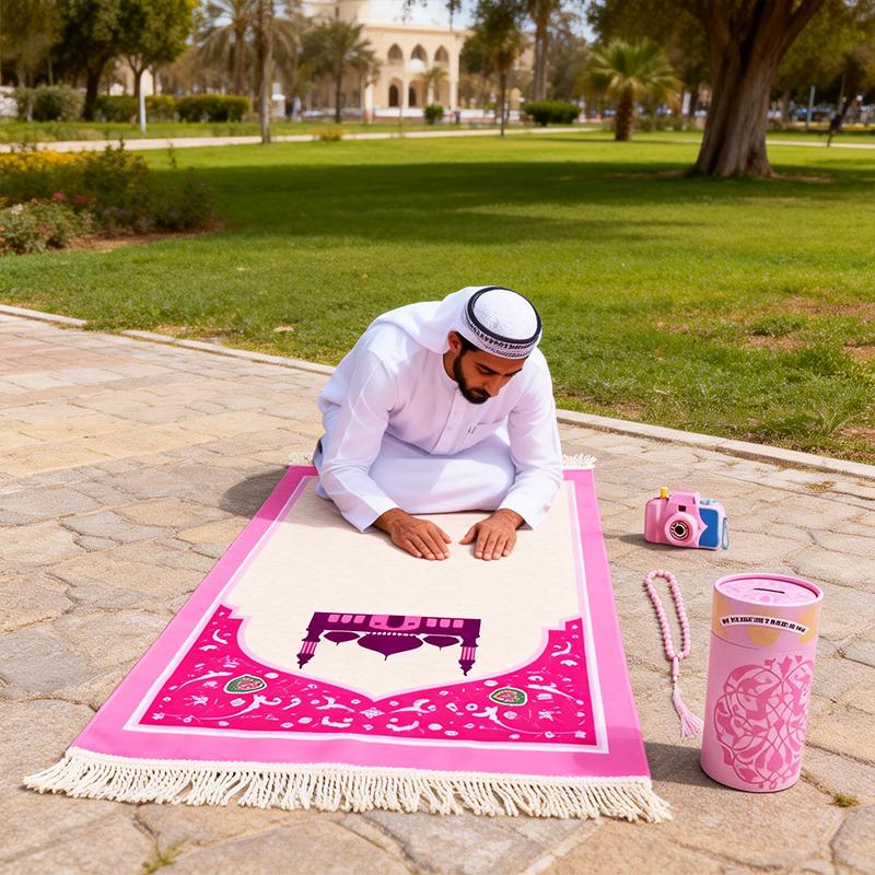 4pcs Cartoon Printed Home Gift Box Outdoor Muslim Prayer Rug Set Party Islamic Prayer Mat Portable Tasbih Prayer Beads Daily