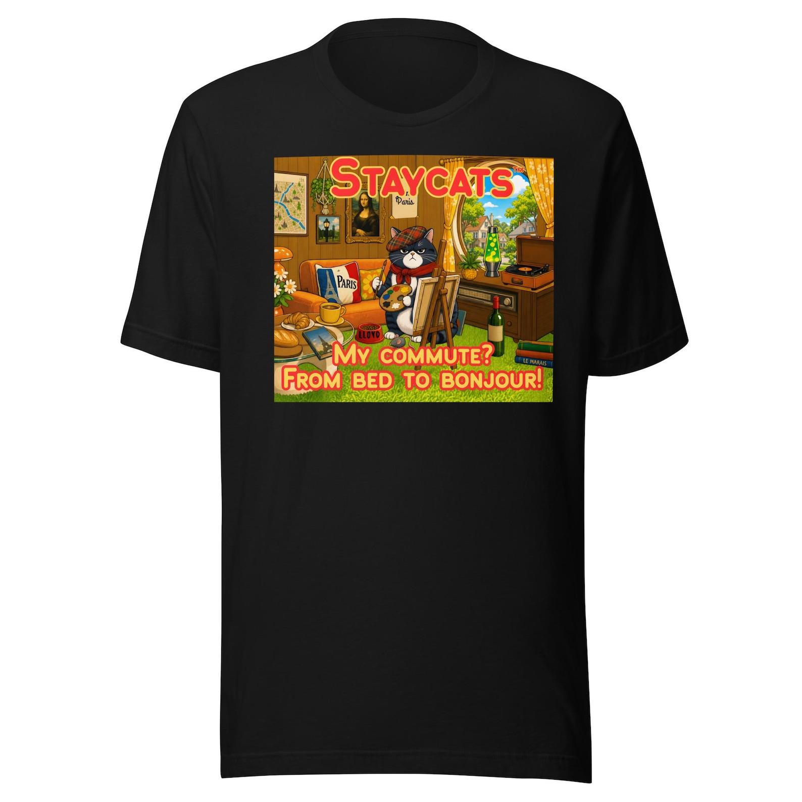 Funny Cat Paris Shirt Work From Home Tee Cozy French Cat Lover Gift Remote Worker Humor M