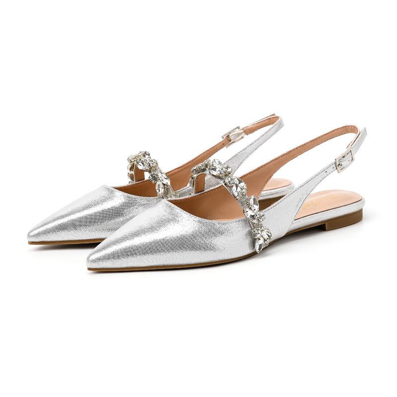

Туфли-лодочки с сандалиями со стразами женские 2025 лето новая фея ветер балетки свадебная обувь банкетная обувь женская большой размер 35 серебряный