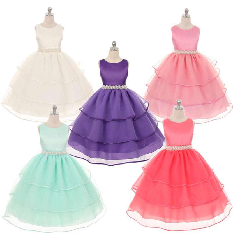 Robe de Mariage de Princesse Fait Main pour Enfants avec Fleurs en Tulle et Ceinture