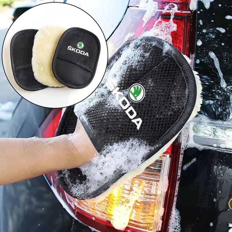 NADH5 FOR Car Wash Glove Wool Soft Polish Cleaning Brush Tools For Skoda Octavia Superb Rapid Kodiaq Karoq Fabia Kamiq RS Yeti Scala