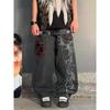 LUXEON American Retro High Street Y2K Personalized Patchwork Letter Embroidered Jeans Gothic Fashion Wide-leg Denim Trousers