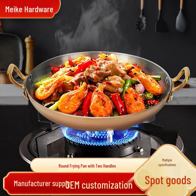 Stainless Steel Double-Ear Round Frying Pan with Alcohol Stove for Commercial Use 16 cm