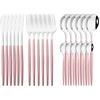 24Pcs Exquisite Pink Cutlery Set Stainless Steel Dinnerware Set Gold Knife Fork Spoon Dinner Set Kitchen Flatware Tableware Set