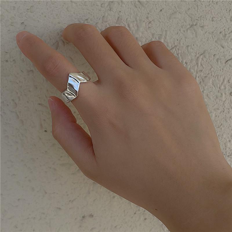 S925 Sterling Silver Wave Texture Ring - Women's Simple Retro Jewelry