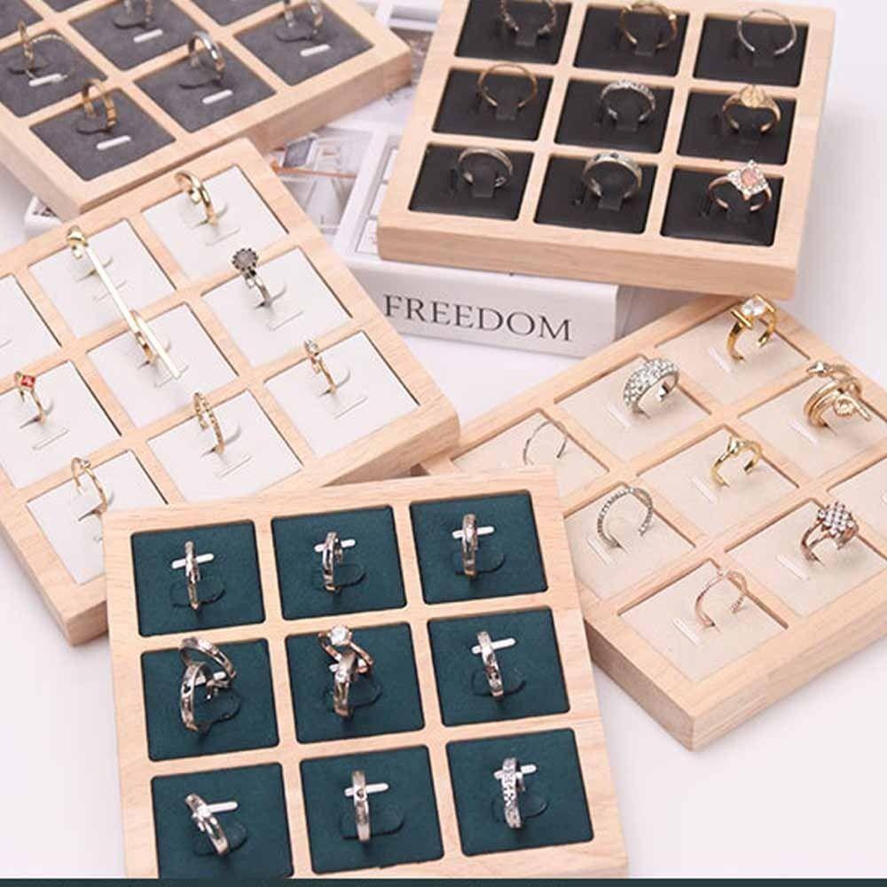 9 Grids Wooden Jewelry Show Props Ring Holder Case Wedding Ring Box Earrings Rings Organizer  Women