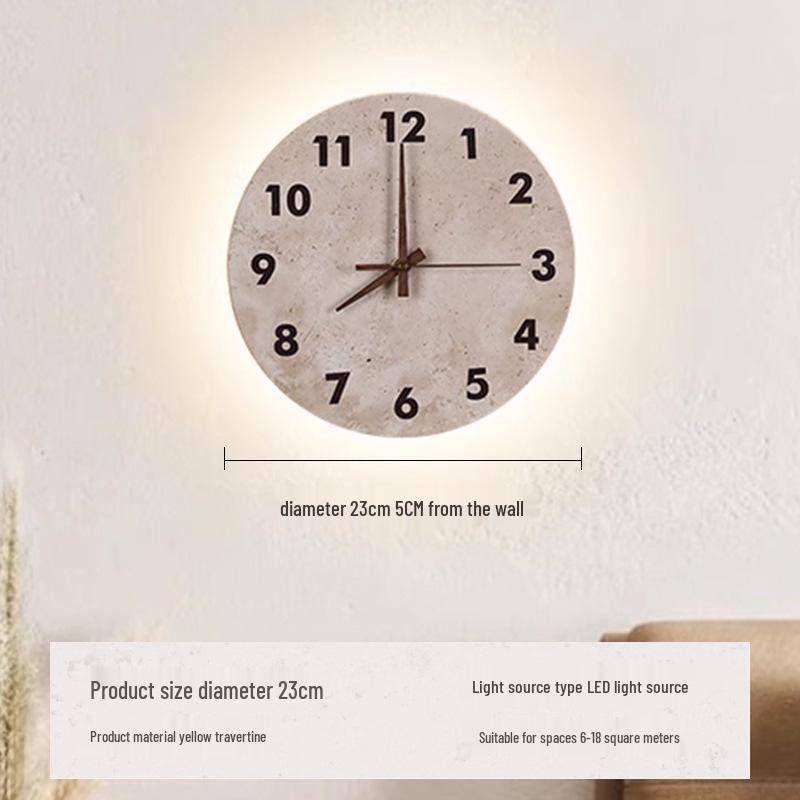 Japanese Wabi-Sabi Yellow Stone Clock & Wall Lamp for Homestay or Hotel Bedroom Corridor