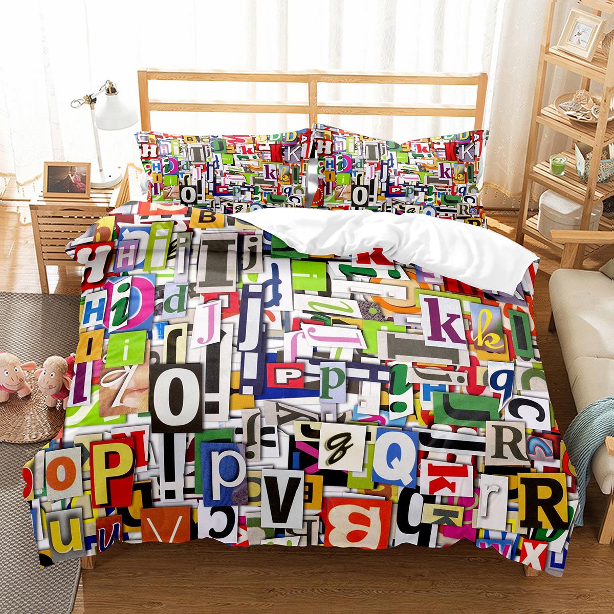 

Alphabet Duvet Cover Set Colourful Letter Pattern Polyester Comforter Cover King Queen Full Size for Kids Boys Girls Bedding Set EU single(135x200cm)