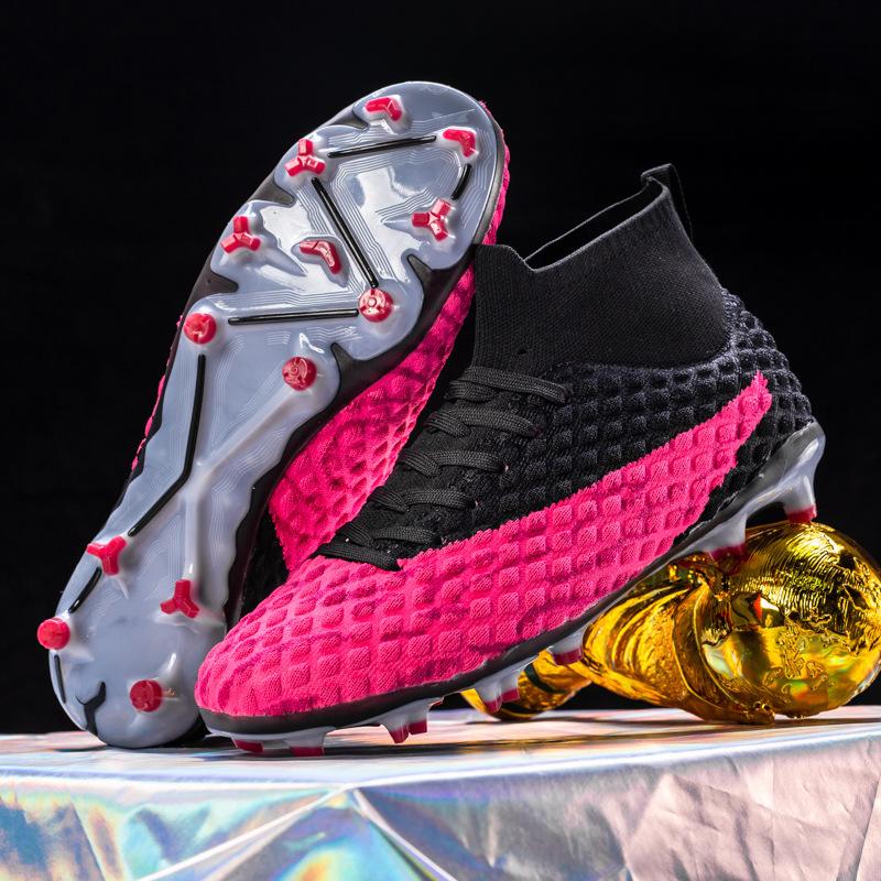 2025 new football shoes men's high-top students TF broken nails AG long nails adult breathable training shoes women's non-slip