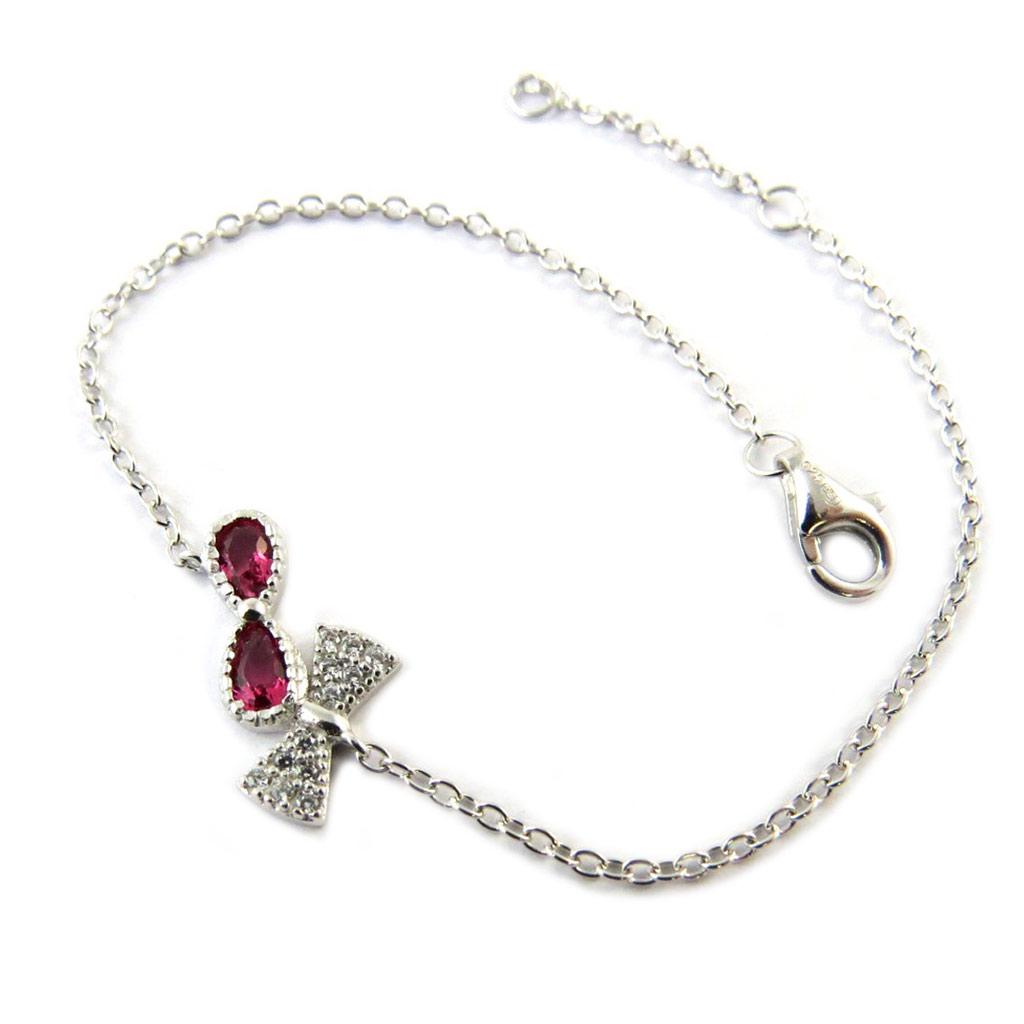 Les Trésors De Lily [P1262] - Stříbrný náramek 'Romantický uzel' bílý rubín (rhodiovaný)