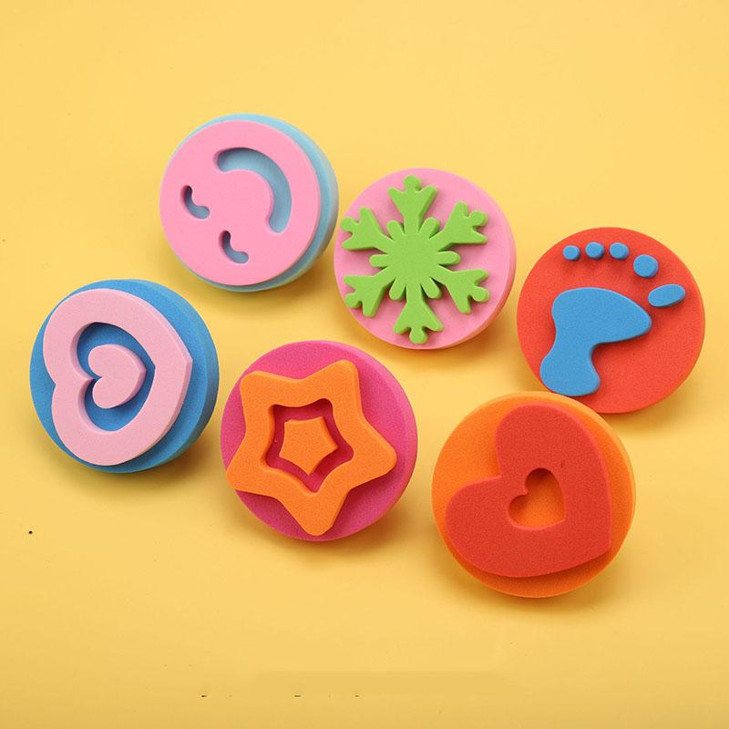 6 st/påse Skumstämplar för Målning Söta Djur Leende Ansikte Målar svampstämplar Konst Hantverk Ritverktyg Barn Leksaker för Tidig Utbildning