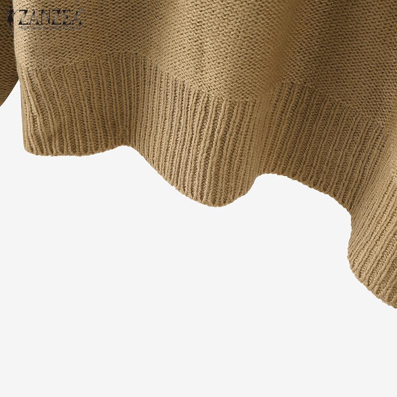 ZANZEA Autumn Women V Neck Long Sleeve Solid Color Casual Loose Sweaters Jumpers