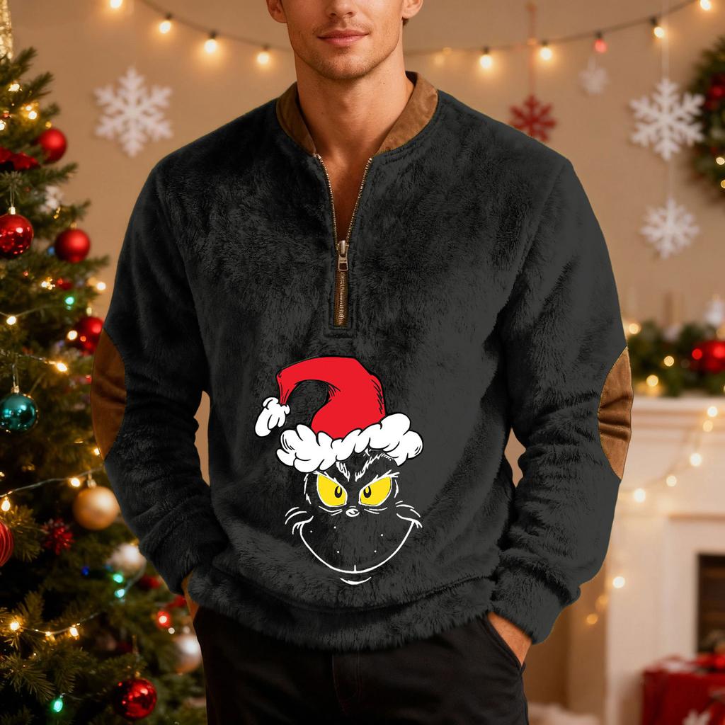 Mens Christmas Sweater Zip Up Sweatshirts Vintage Knit Graphic Sweatshirt Xmas Stand Collar Pullover