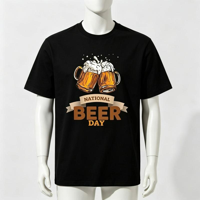 Unisexs National Beer Day Tshirt Funny Cheers Graphic Top In Black And White