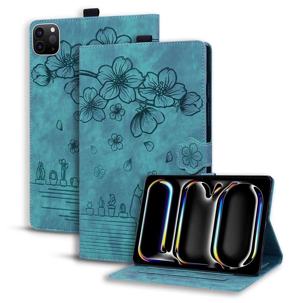 For iPad Air 13 (2025)/(2024) Pro 12.9 (2020)/(2021) Case Flower Cat Pattern Leather Smart Tablet Cover