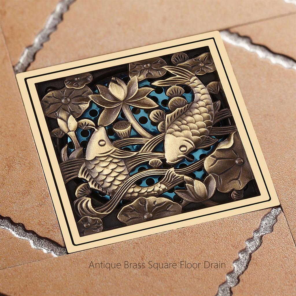 Antique Brass Square Floor Drain with Strainer Bathroom Washroom Drainage & Clean Accessories