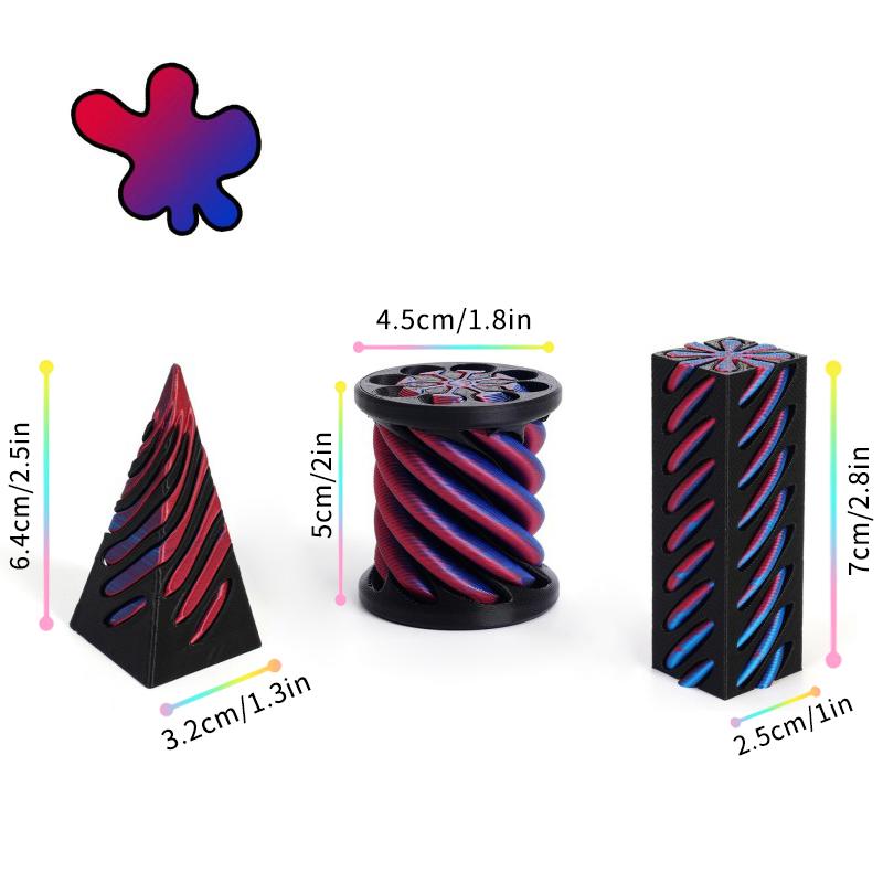 3/7pcs Set 3D Printed Spiral Pyramid Set Rotating Cube Toys Kids Gift Pyramid Fidget Toy Students Gift Teaching Model