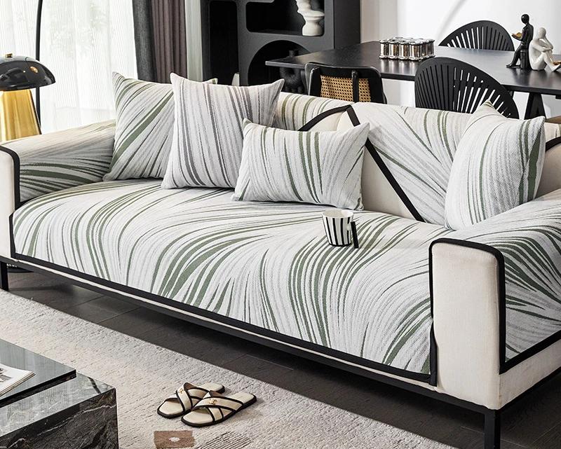 Chenille Striped Sofa Mat Four Seasons Universal Sofa Cushion Non-slip L-shaped Couch Cover Living Room Light Luxury Couch Mat